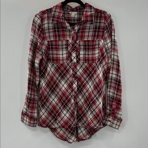 Cato Burgundy and White Plaid Shirt